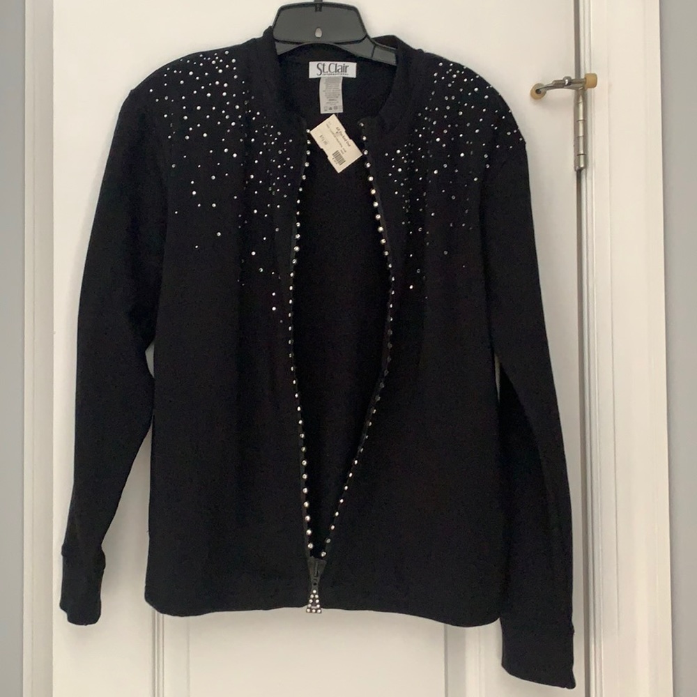 St. Clair black and rhinestones sweatshirt jacket